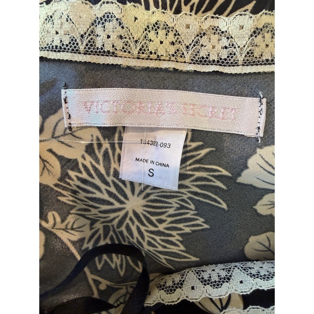 Victorias Secret Mini Slip Dress Open Tie Front Black Floral Satin Lace Sz S Y2K - Picture 11 of 11